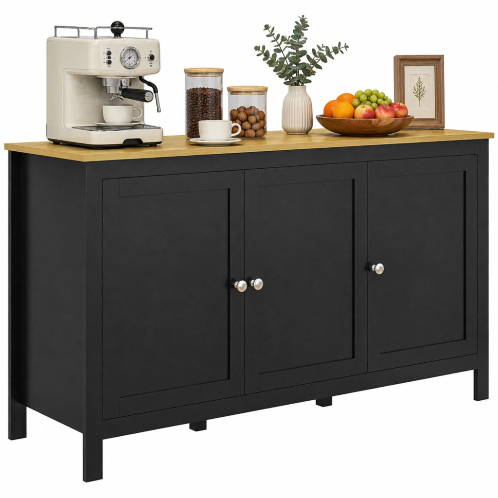 Mobile buffet credenza moderna per soggiorno e cucina con 3 ante e ripiani regolabili, nero e legno chiaro 120 x 40 x 70 cm