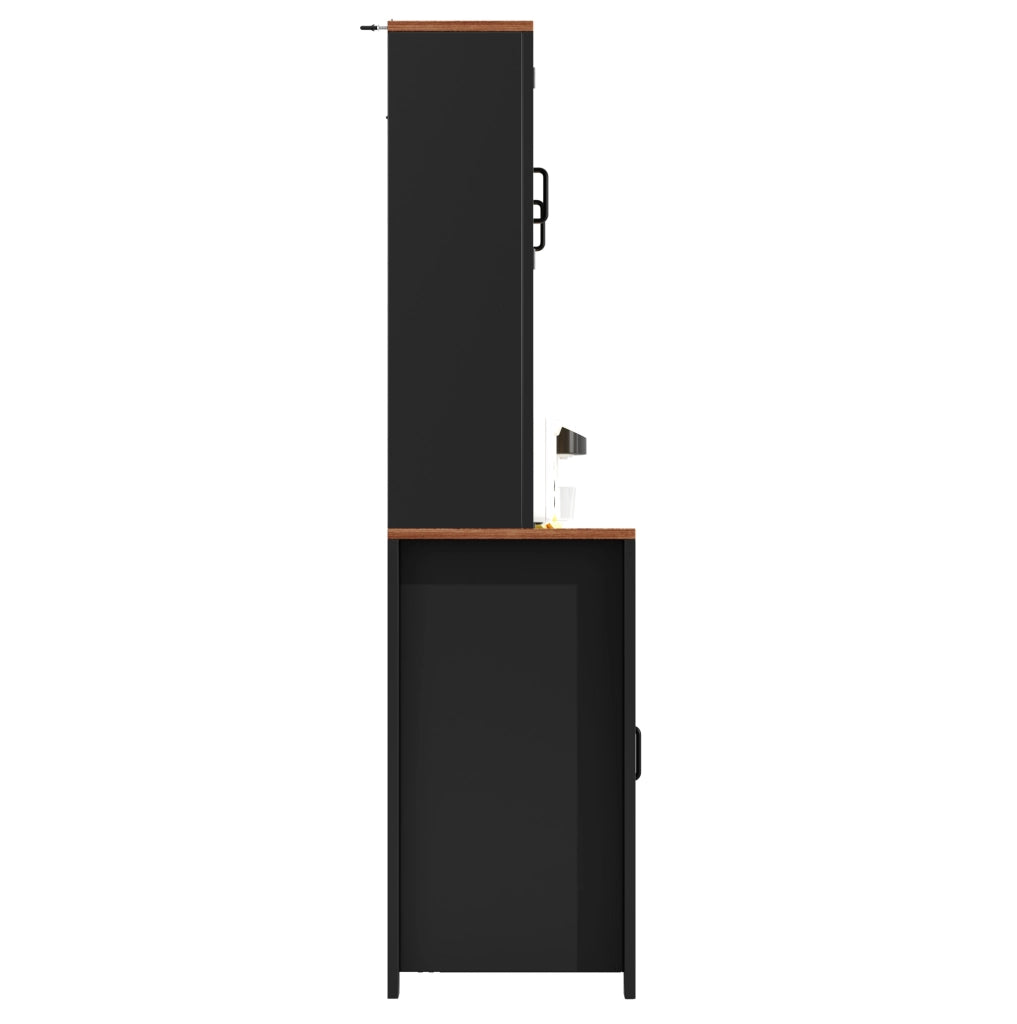 Mobile da cucina 115x40x174,7 cm con ante scorrevoli e illuminazione LED a colori, struttura in MDF, nero/bianco