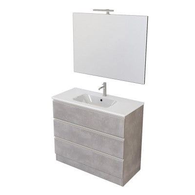 Mobile bagno 100 cm grigio cemento con specchio e lavabo incluso Master