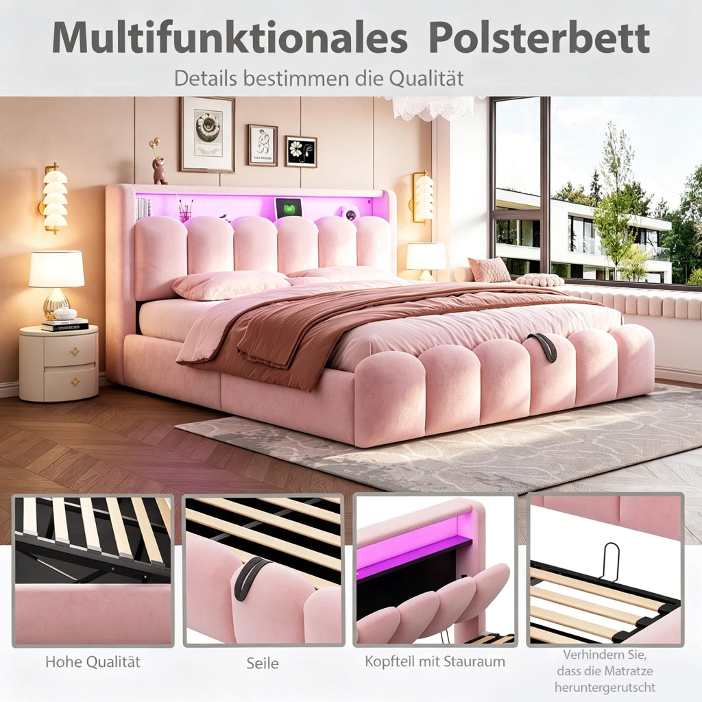letto imbottito velluto rosa 189 x 228.5 cm