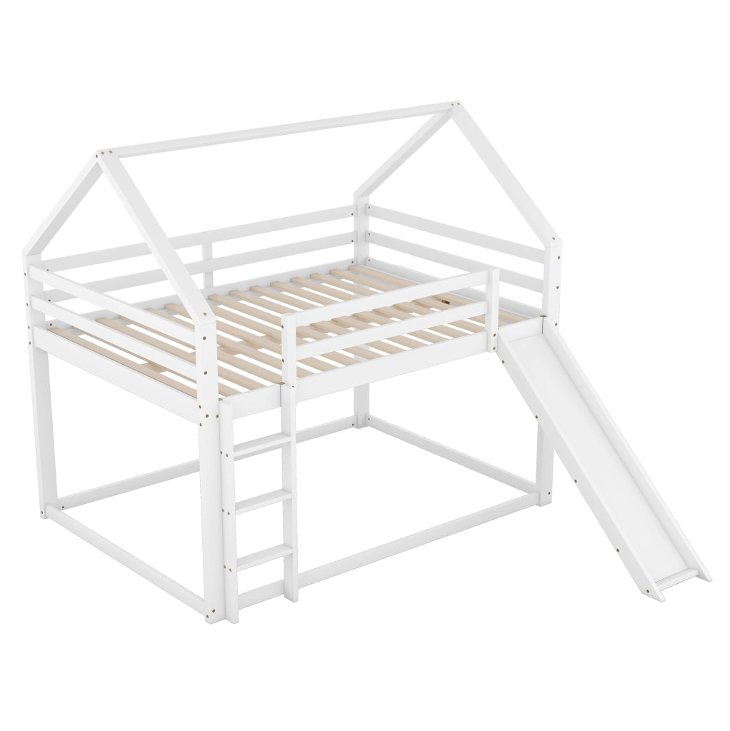 LETTO A CASTELLO A CASETTA CON SCIVOLO E SCALA 140x200 cm BIANCO