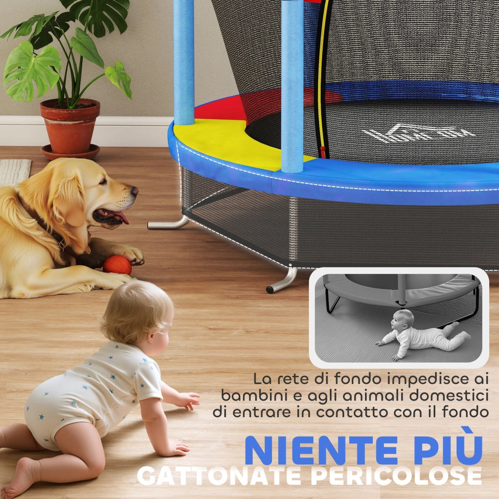 Tappeto Elastico per Bambini con Rete di Sicurezza ¨C Minimal ¨C ?140x190 cm, Multicolore
