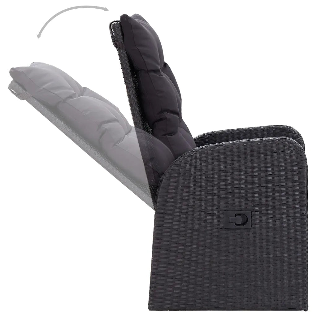 Set da Pranzo da Giardino 3 pz con Cuscini Nero 3099479