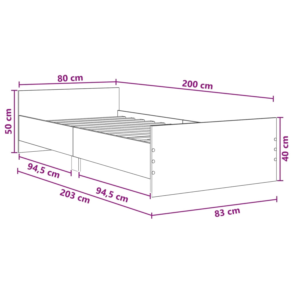 Letto singolo | Letto per adulti | Struttura letto con testata Bianco 80 x 200 cm