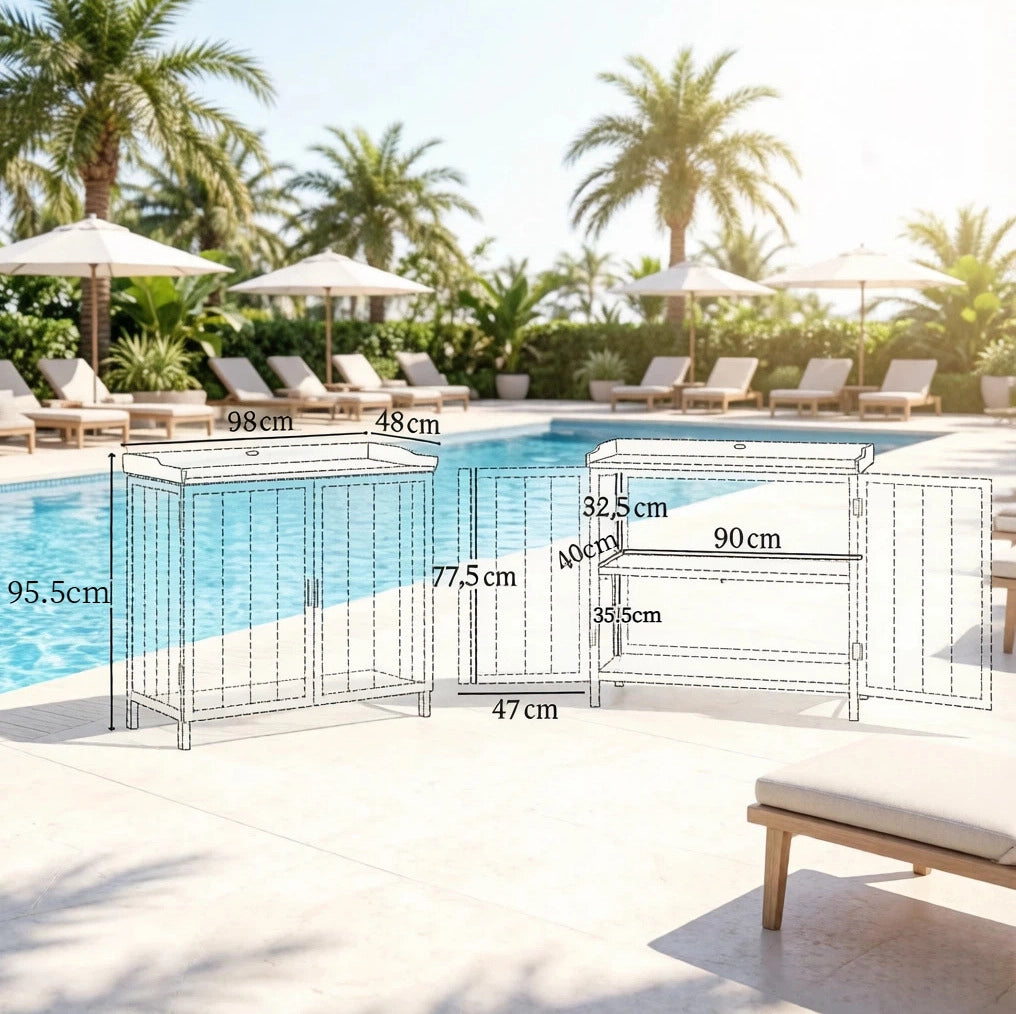 Armadio da giardino ULEVR 98x48x95,5 cm con ripiano e piano da rinvaso, legno di abete e metallo zincato grigio