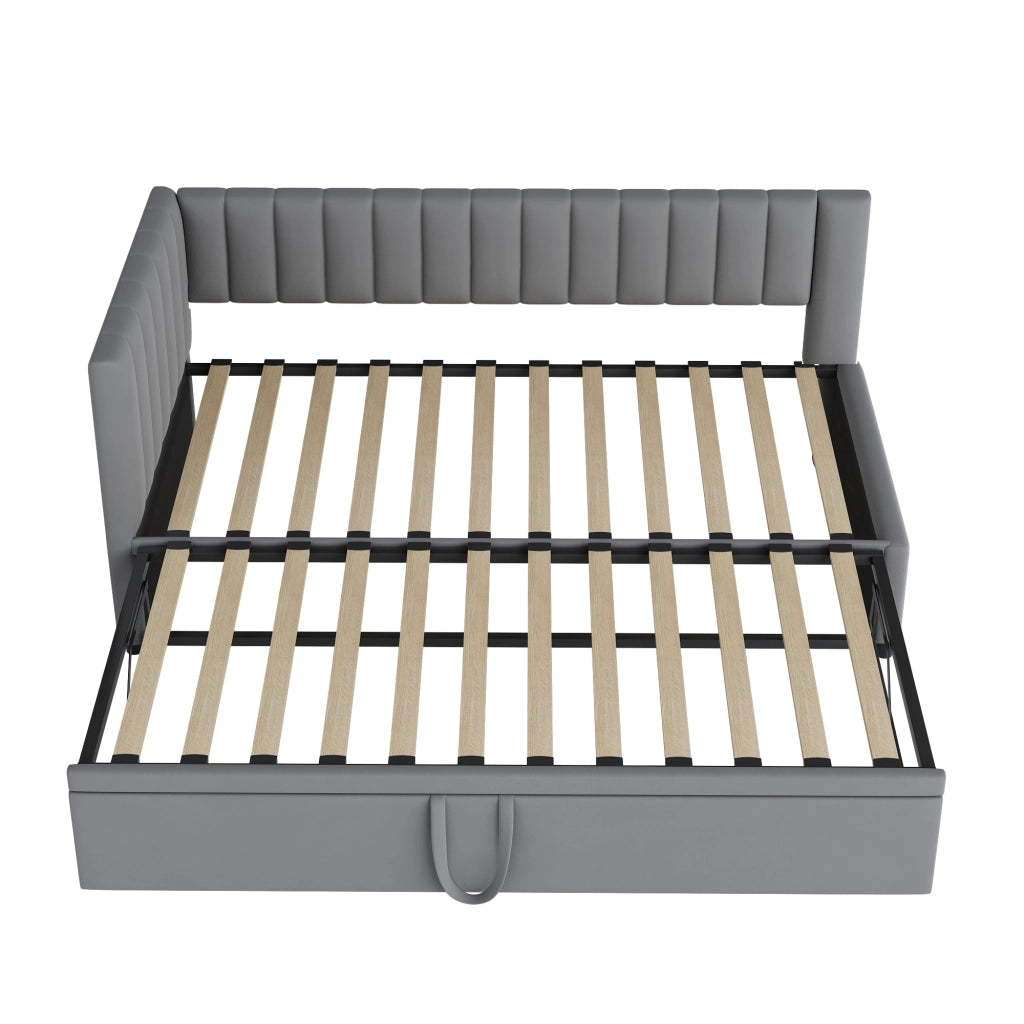 Divano letto 90 × 200 cm con letto estraibile a L rivestito in velluto grigio con schienale e testiera