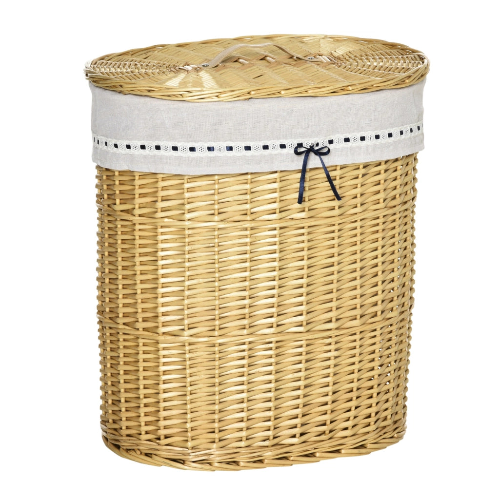 Cesto porta biancheria in vimini con coperchio 100L 51x38x57cm naturale per bagno e camera da letto