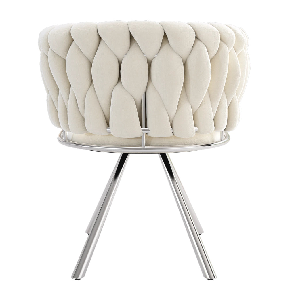 Set di 6 sedie da pranzo girevoli 360° in velluto beige con gambe in metallo argento