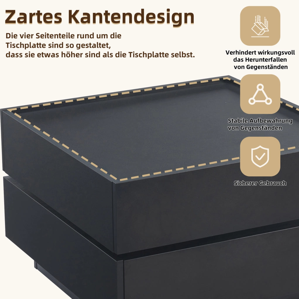 Tavolino da caffè girevole 360° 60x60x38 cm con 2 cassetti in truciolare nero