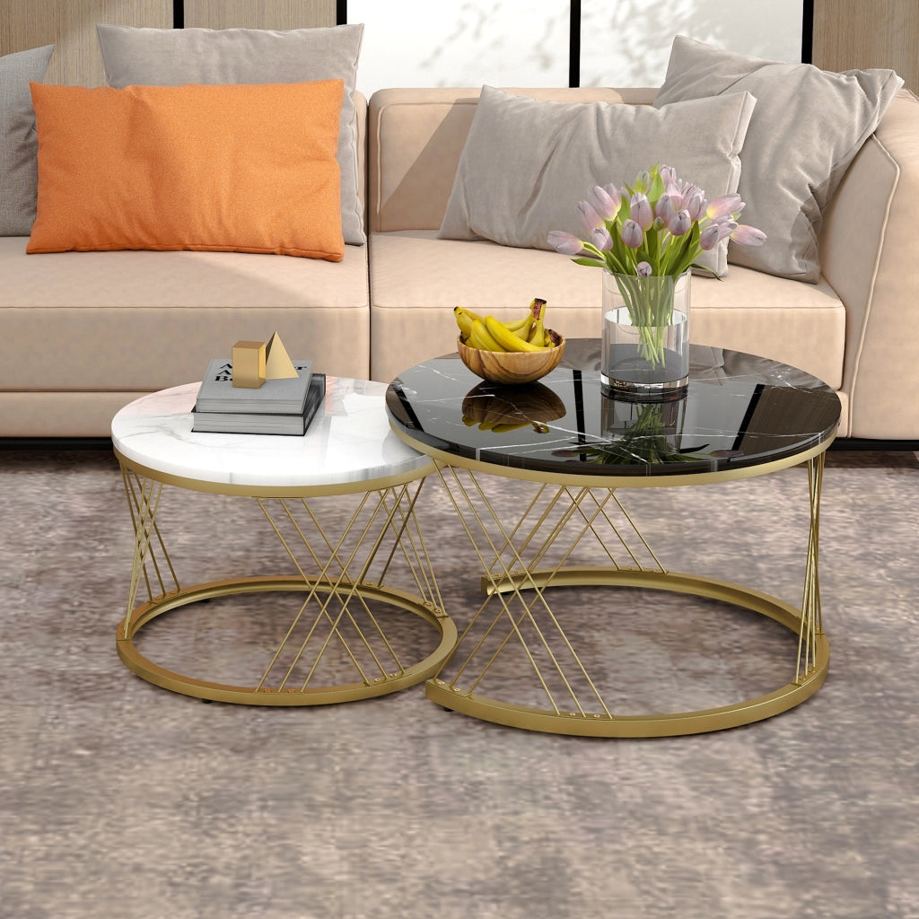 TAVOLINO DA CAFFÈ NESTING Set da 2 pezzi 70x70x45 cm MDF Nero