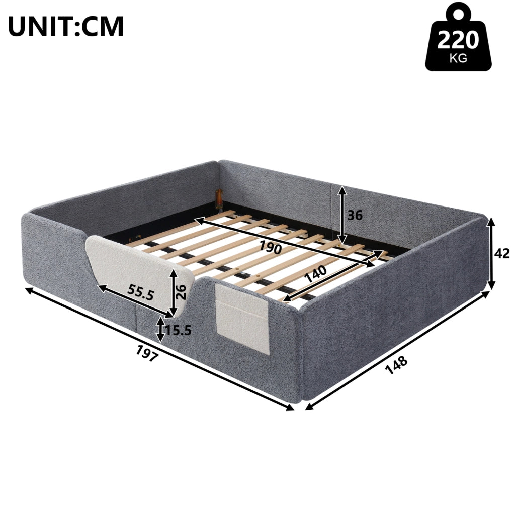 Letto imbottito per bambini 140x190 cm in velluto grigio con sponde removibili HOMVRA