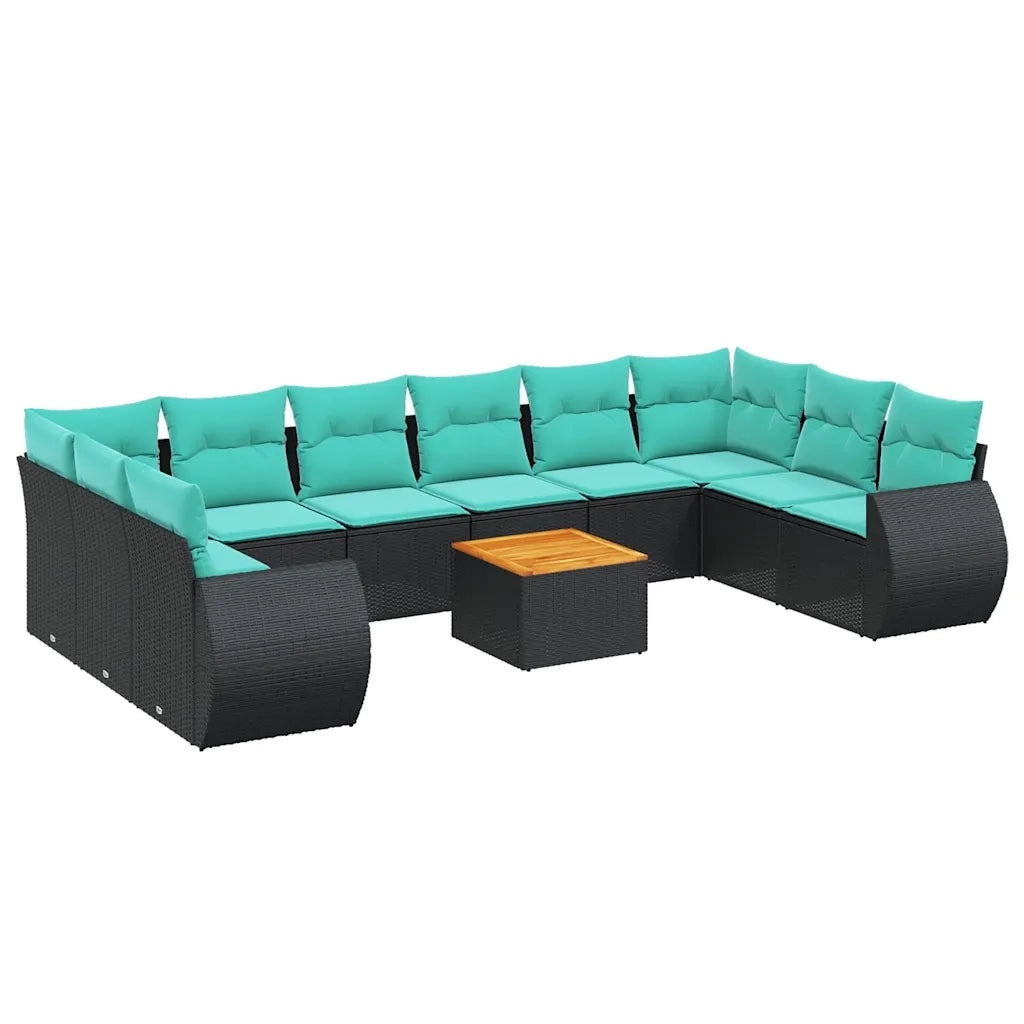Set Divani da Giardino 11 pz con Cuscini Nero in Polyrattan 3225175