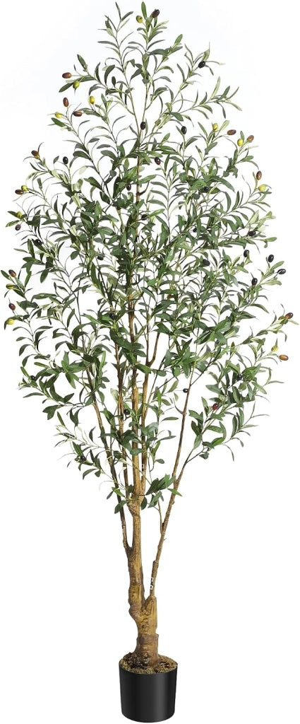 Olivo Artificiale con Tronco Curvo Foglie in Seta Olive e Vaso Decorativo