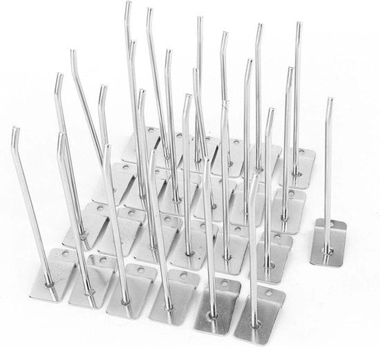 Hanger per parete - Hanger per muro - Acciaio inossidabile - Pannelli per parete - 25 pezzi - 15 cm - Ganci - Adatti per listelli - Grigio scuro - Carrello di trasporto - Nastro di supporto - Supermercato