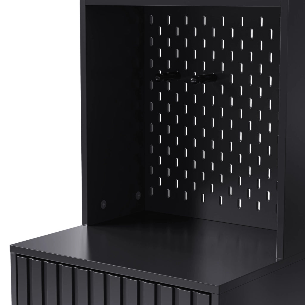 Set guardaroba con panca imbottita, 4 ganci, ante e cassetti, MDF nero, 100×180×35 cm