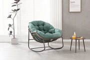 Sedia a dondolo da esterno ULEVR 78x106x90 cm in rattan e acciaio, cuscino spesso 4 pollici, verde