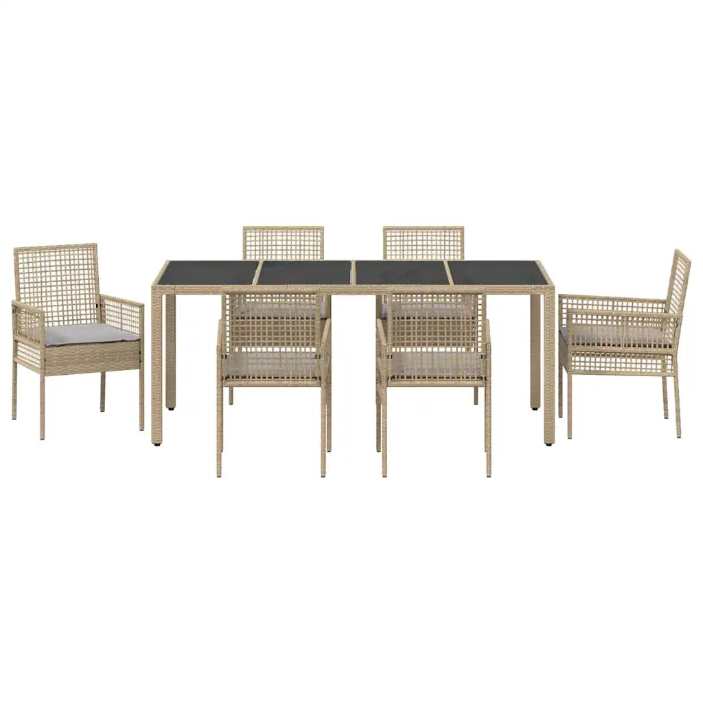 Set da Pranzo per Giardino 7 pcs Beige polyrattan 3334883