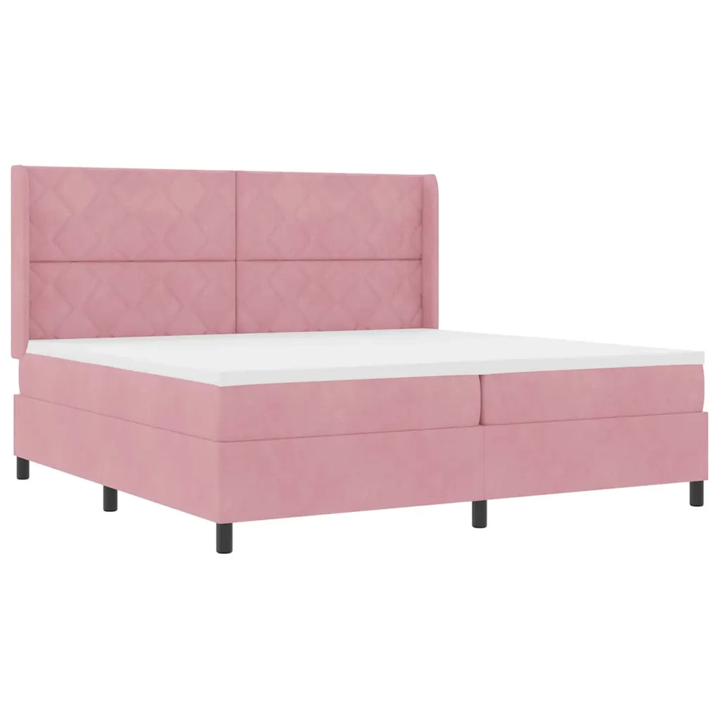 Letto a molle con materasso Rosa 200 x 200 cm Velluto