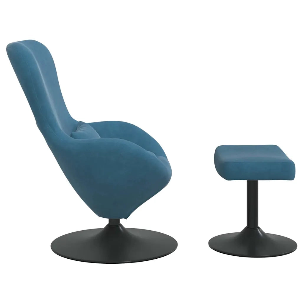 Poltrona | Sedia Egg con Pouf with Footstool Blu Velluto
