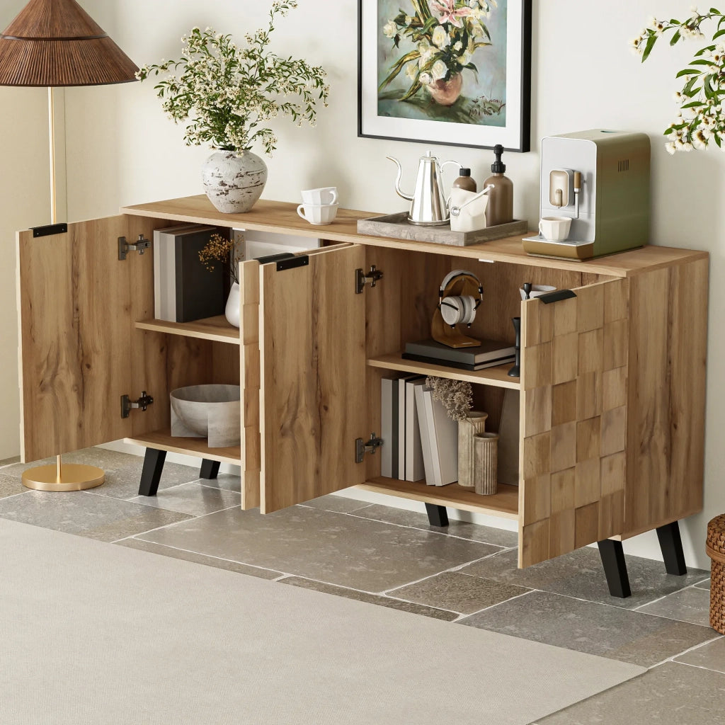 Sideboard moderno con 4 ante, 160,5 x 35,5 x 78 cm, design pratico per soggiorno, camera da letto e sala da pranzo