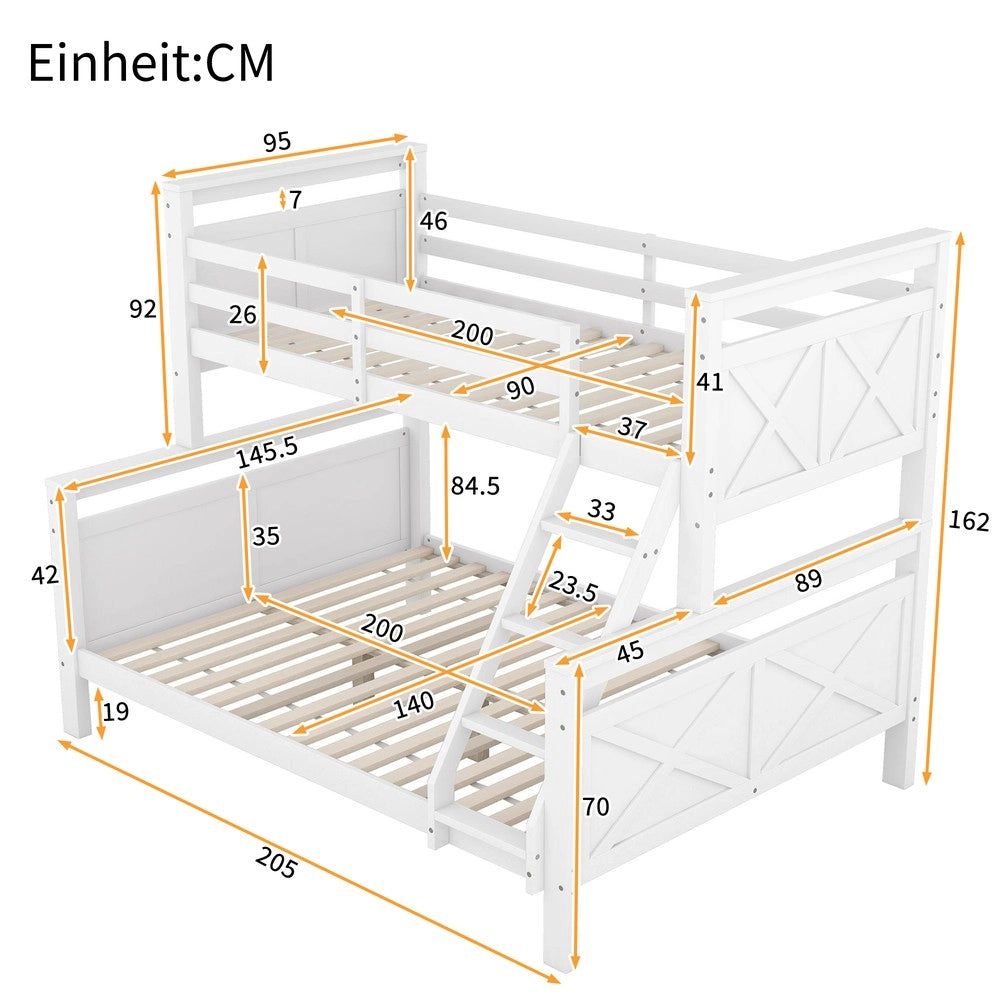 Letto a Castello in Legno per Bambini ¨C Xylo ¨C Bianco, 90x200 cm, Convertibile in 2 Letti Singoli