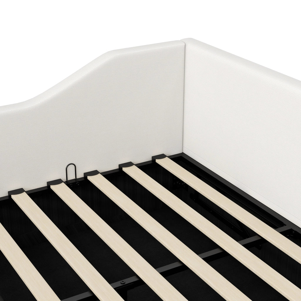 Letto contenitore 140 × 200 cm con vano sottoletto rivestito in lino struttura in MDF e compensato beige
