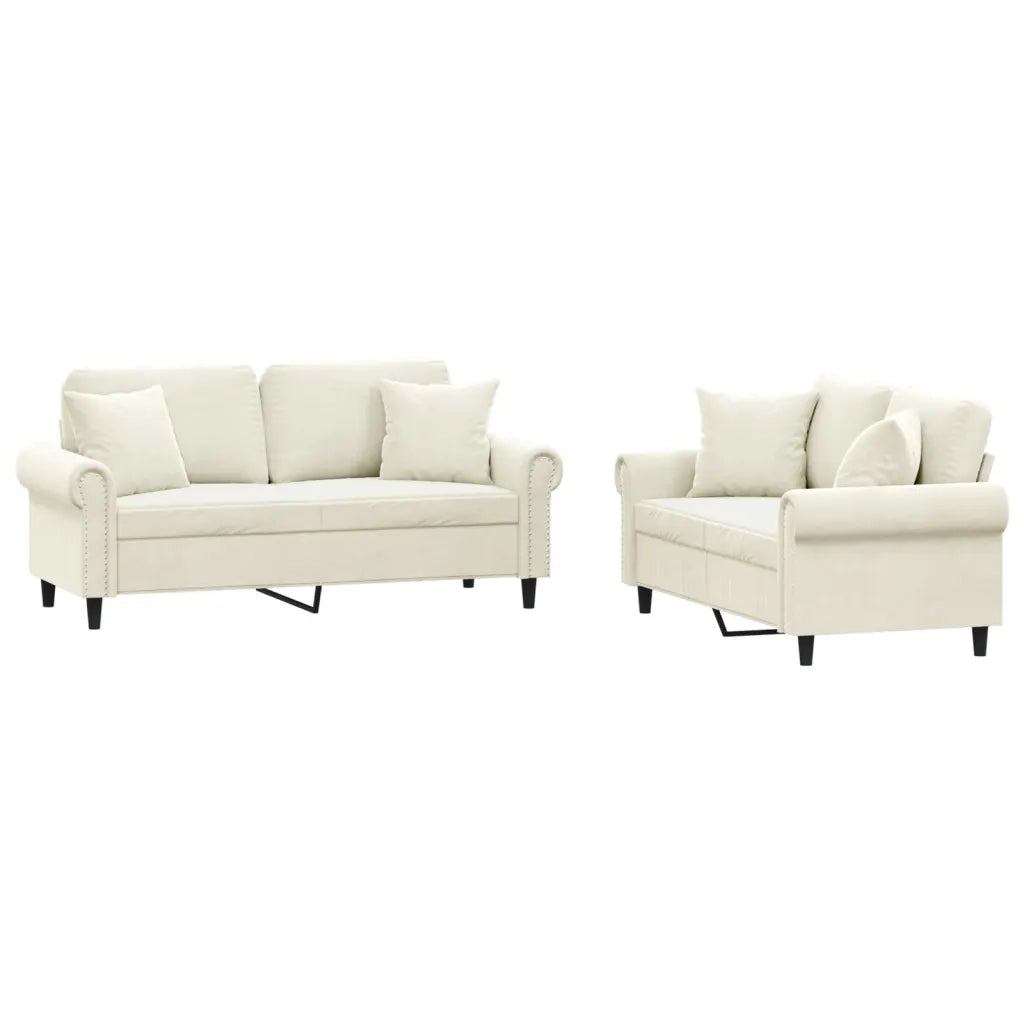 Set di Divani 2 pz con Cuscini Crema in Velluto