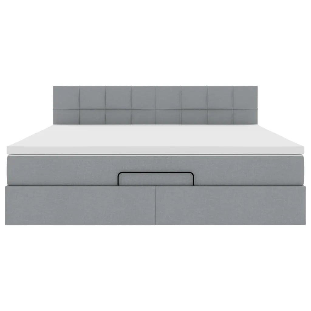 Pouf Letto con Materasso Grigio Chiaro 160x200 cm in Tessuto