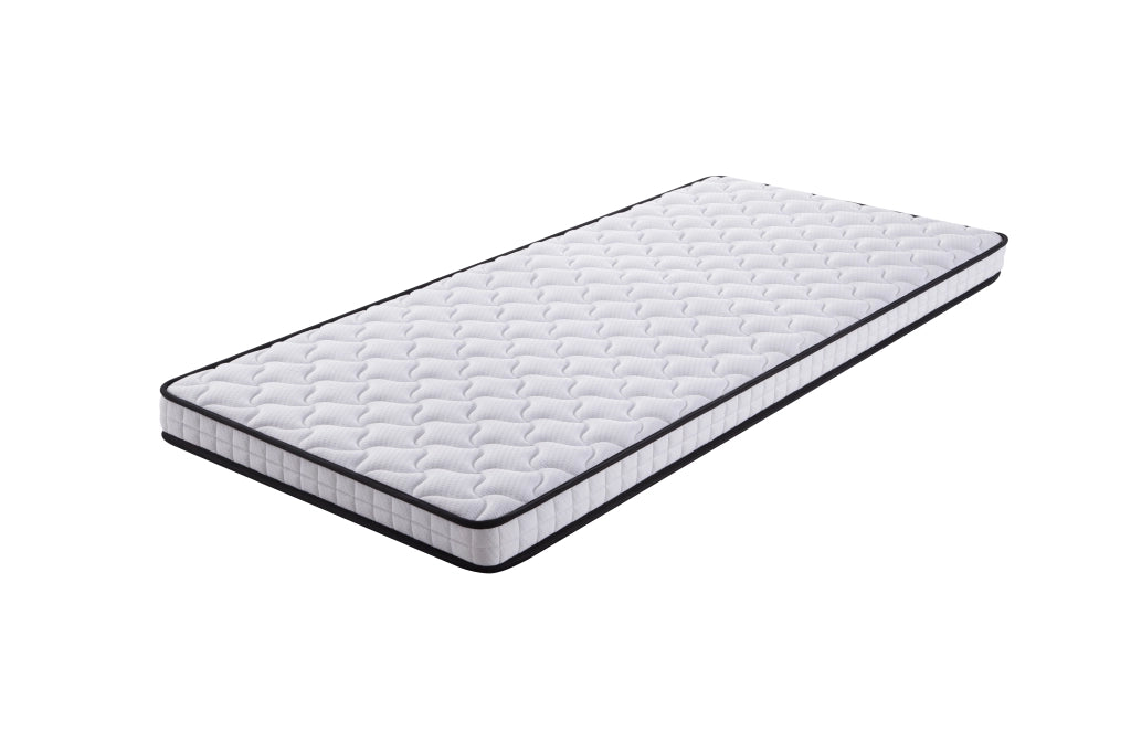 Materasso a molle 90x200 cm; spessore 10 cm; design ergonomico; arrotolato; tessuto bianco