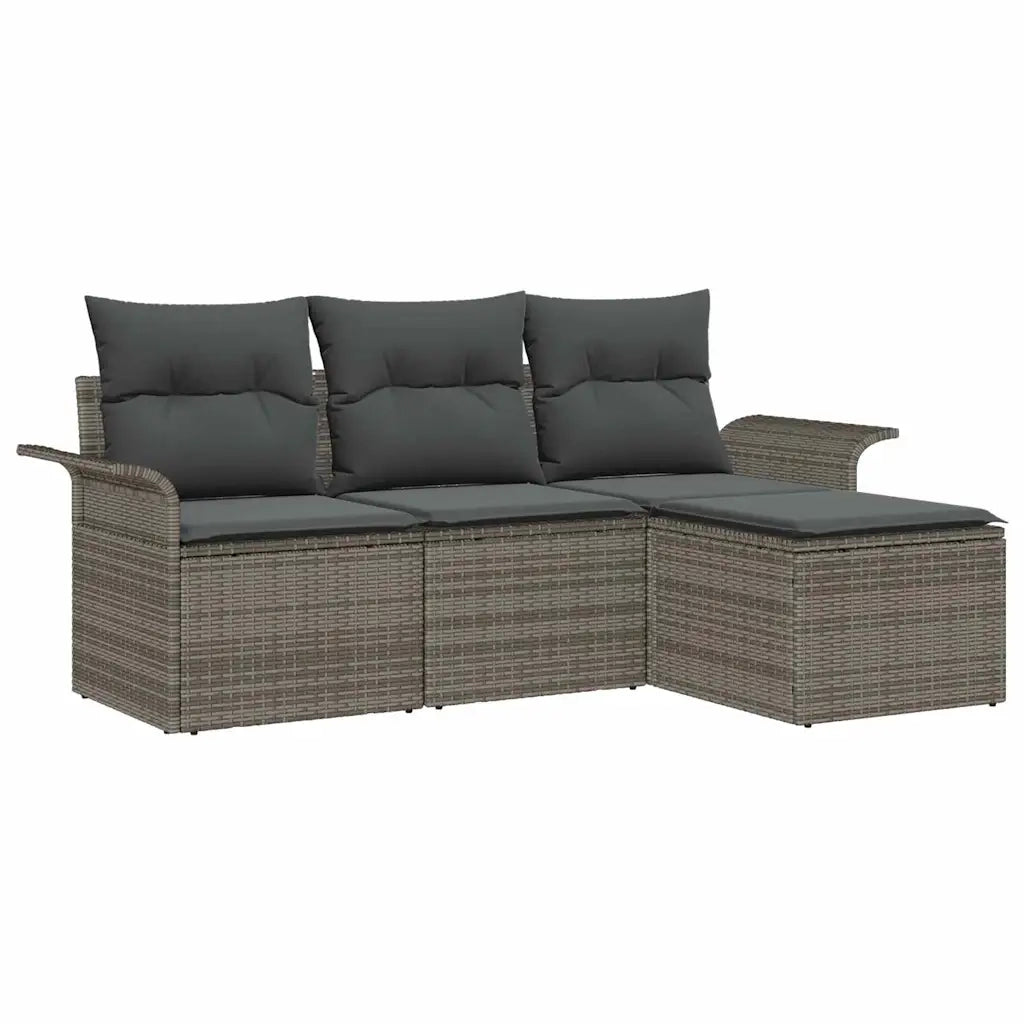 Set Divano da Giardino con cuscino 4 pcs Grigio Poly Rattan