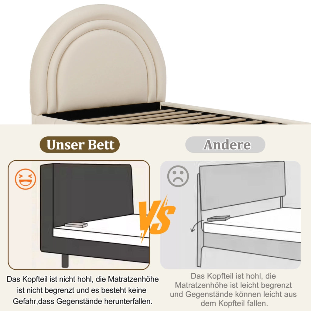 LETTO Contenitore per bambini 90x200 cm in velluto beige con rete a doghe