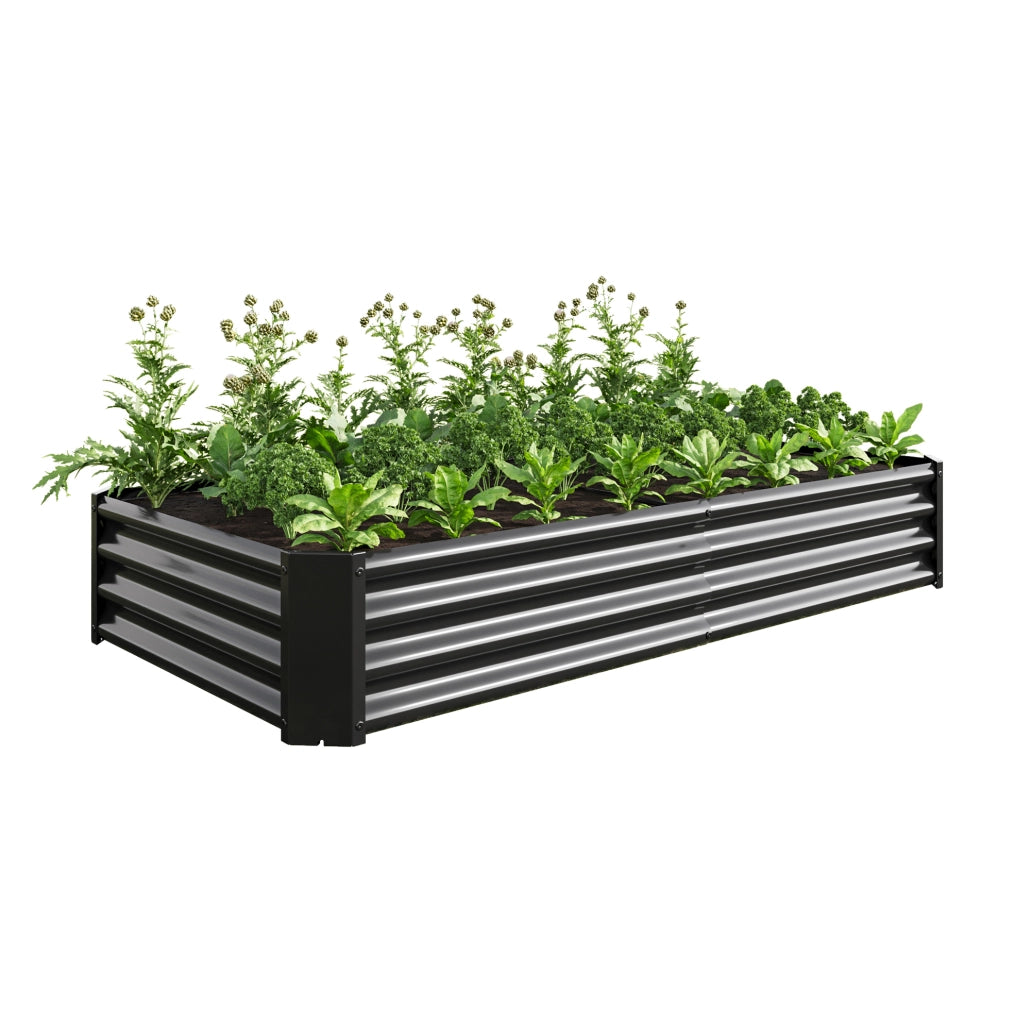 Orto rialzato 180x91x30 cm nero in metallo, base aperta per piante