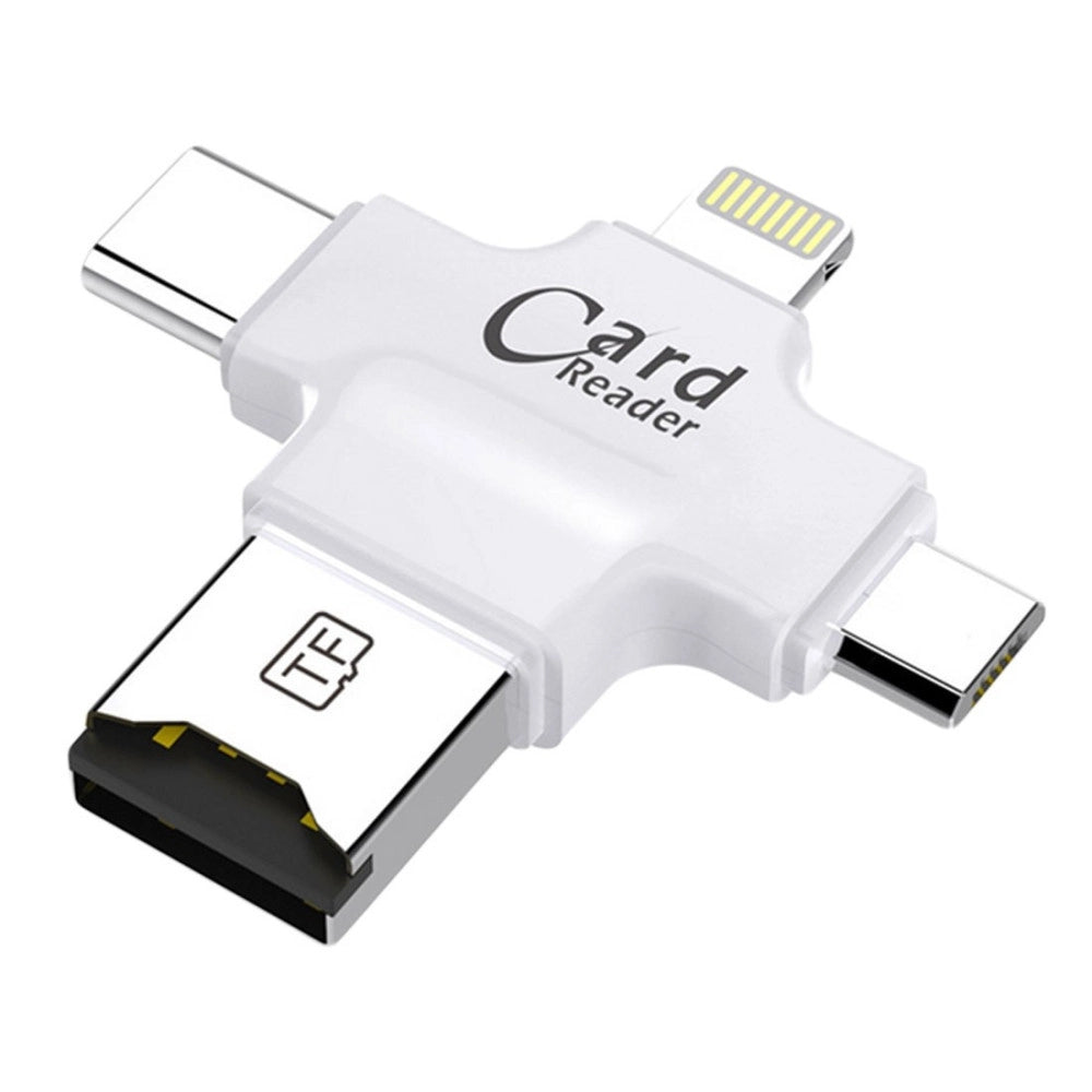 Trade Shop - Lettore Schede 4 In 1 Microsd Android Ios Windows Pc Card Reader Fat32 Bianco -