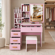 TOLETTA con Specchio LED e Sedia MDF Rosa