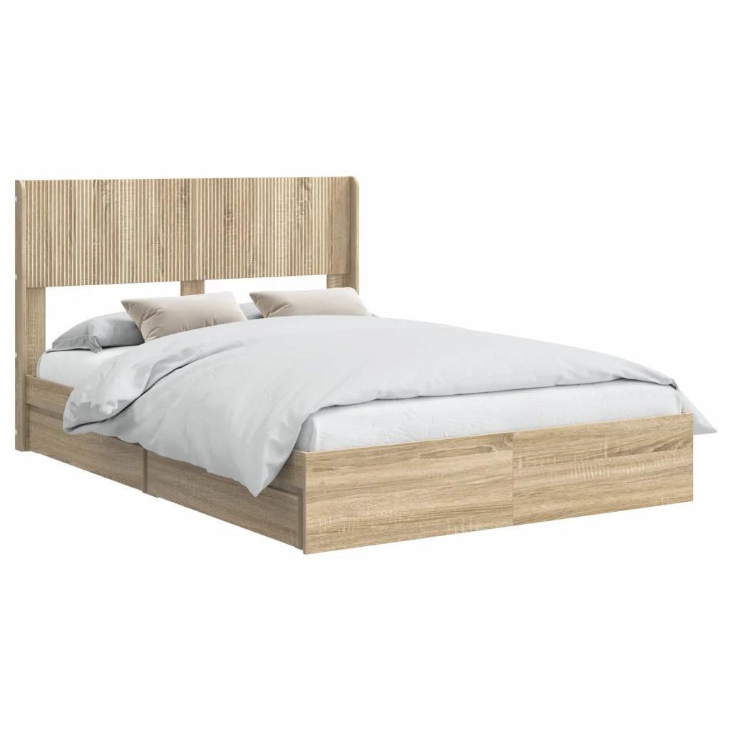 Struttura del letto con stoccaggio e testata-Giroletto con contenitore Rovere Sonoma 834744