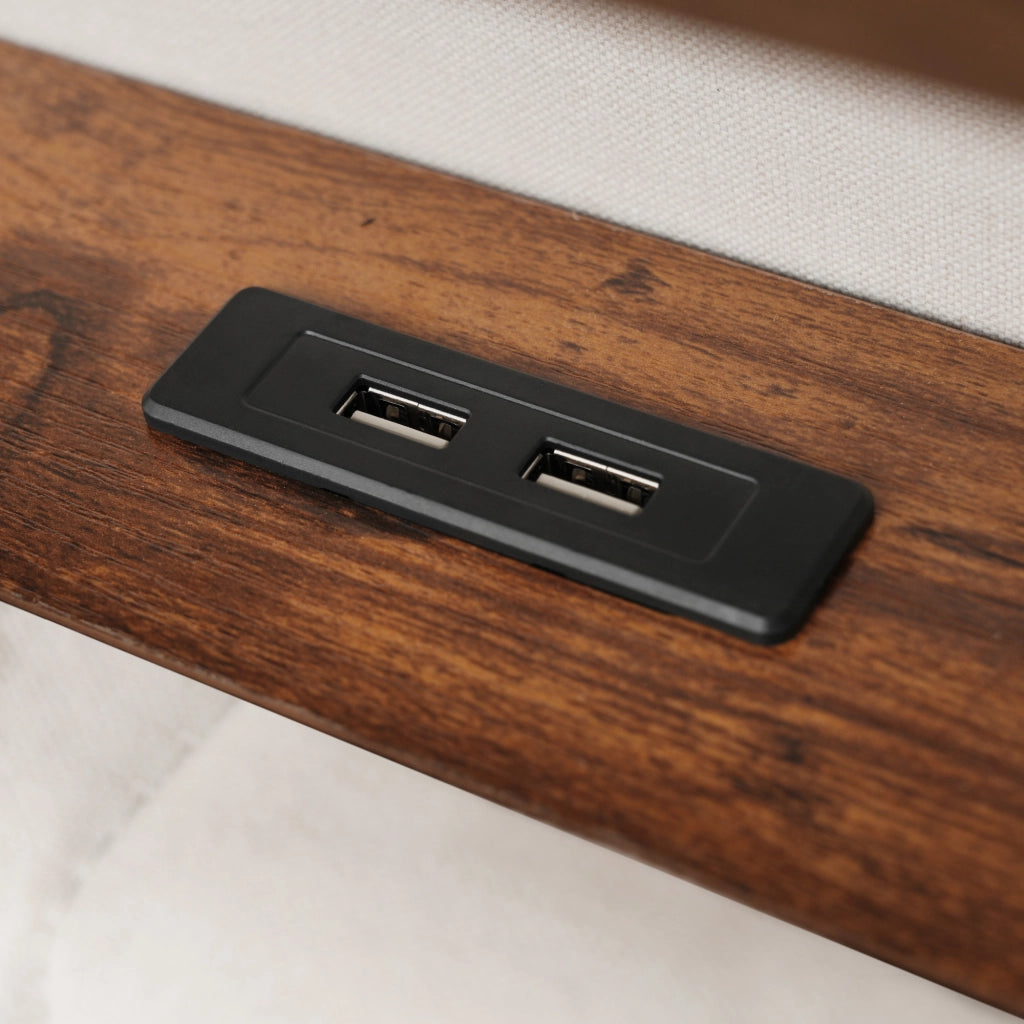 Letto imbottito con USB, LED e contenitore, 140x200 cm, lino