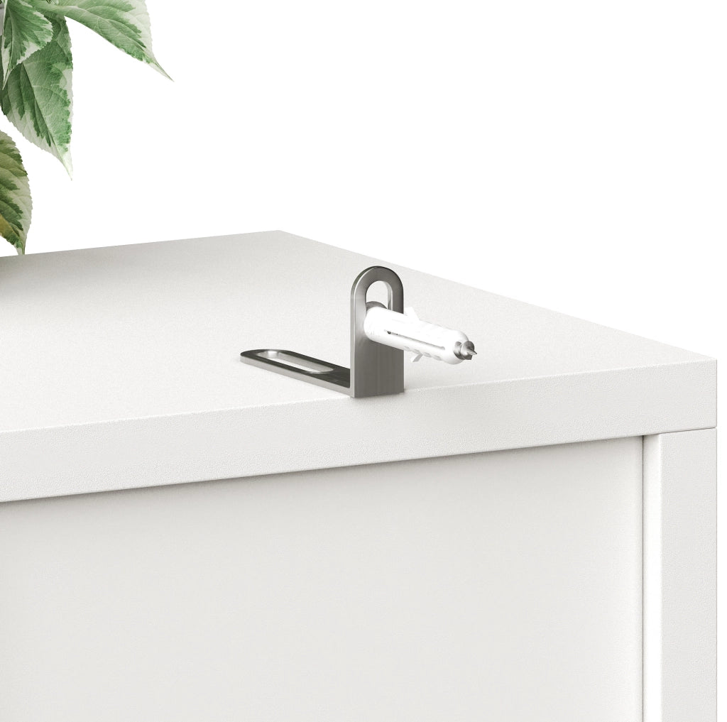Credenza alta da cucina 140x38,5x180 cm con LED RGB, vetrina e 4 cassetti bianca HAVRYA