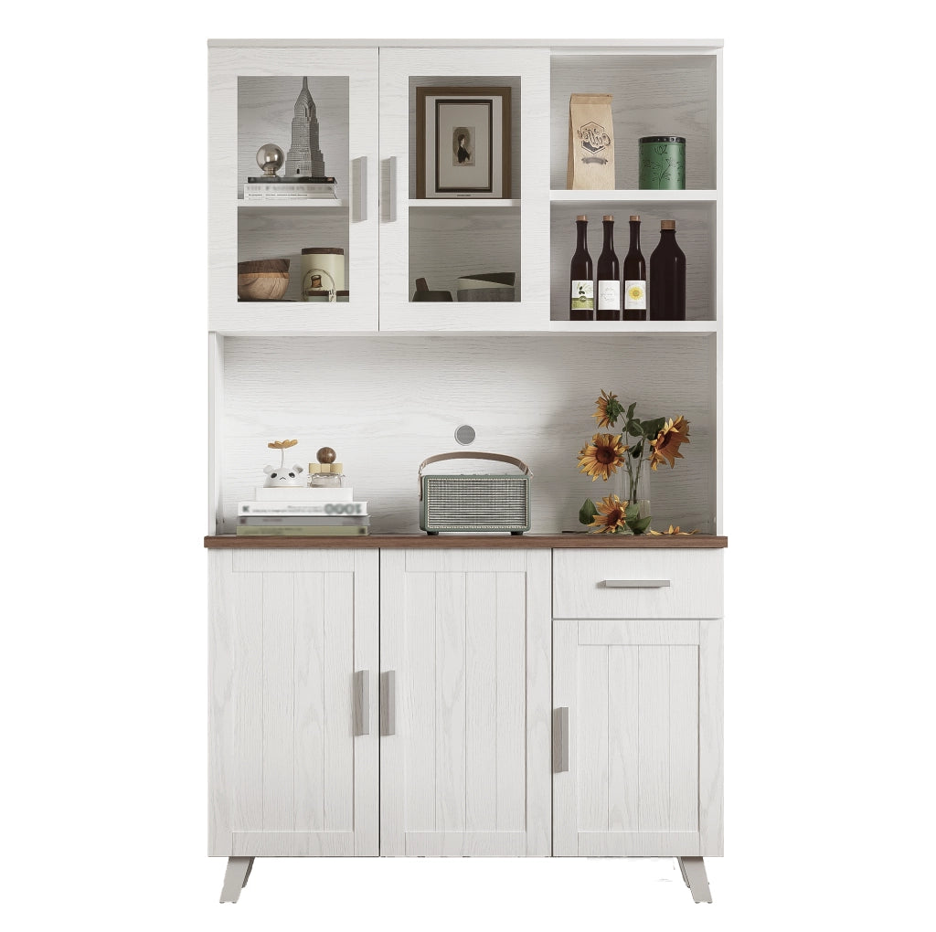 Mobile alto rustico 114x40x190 cm con vetrina e cassetto