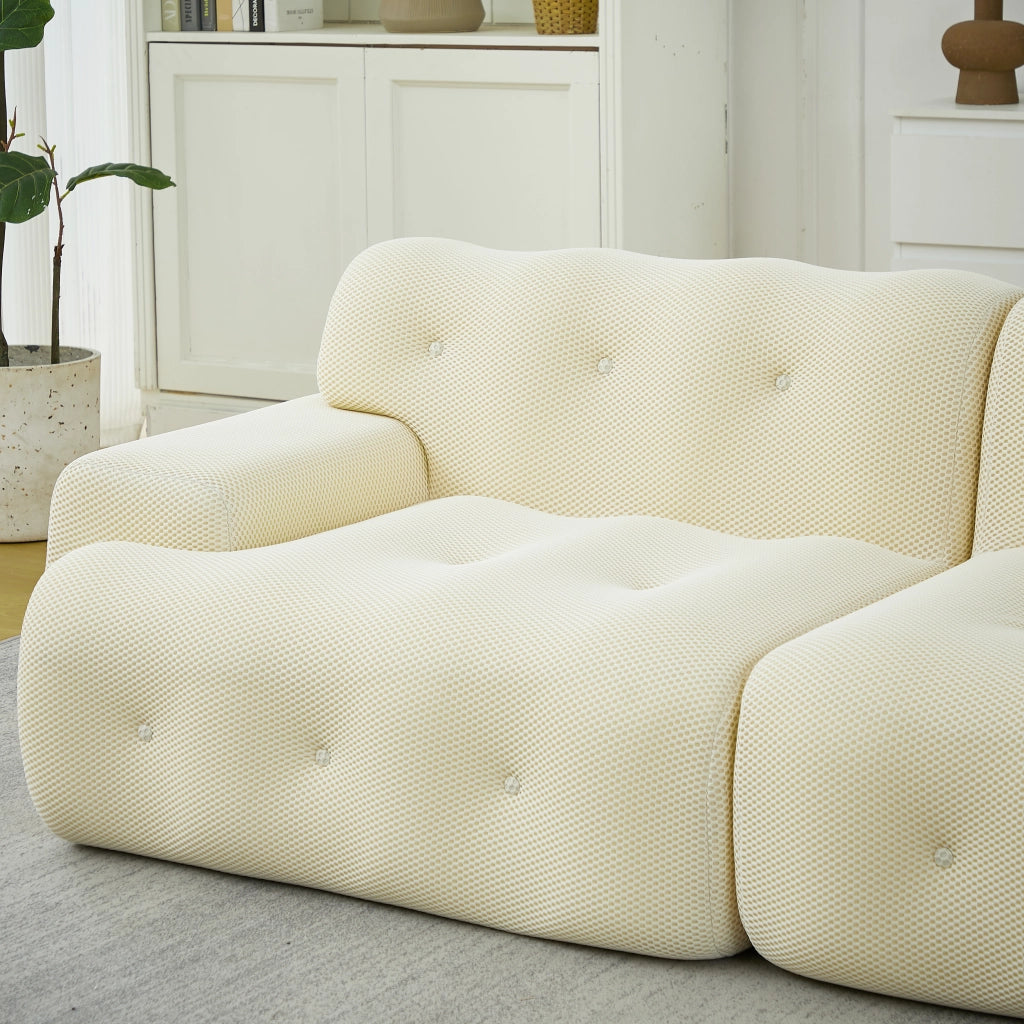 Divano 2 Posti Cloud con Braccioli Larghi ¨C MINIMAL ¨C Beige, Velluto, Chesterfield