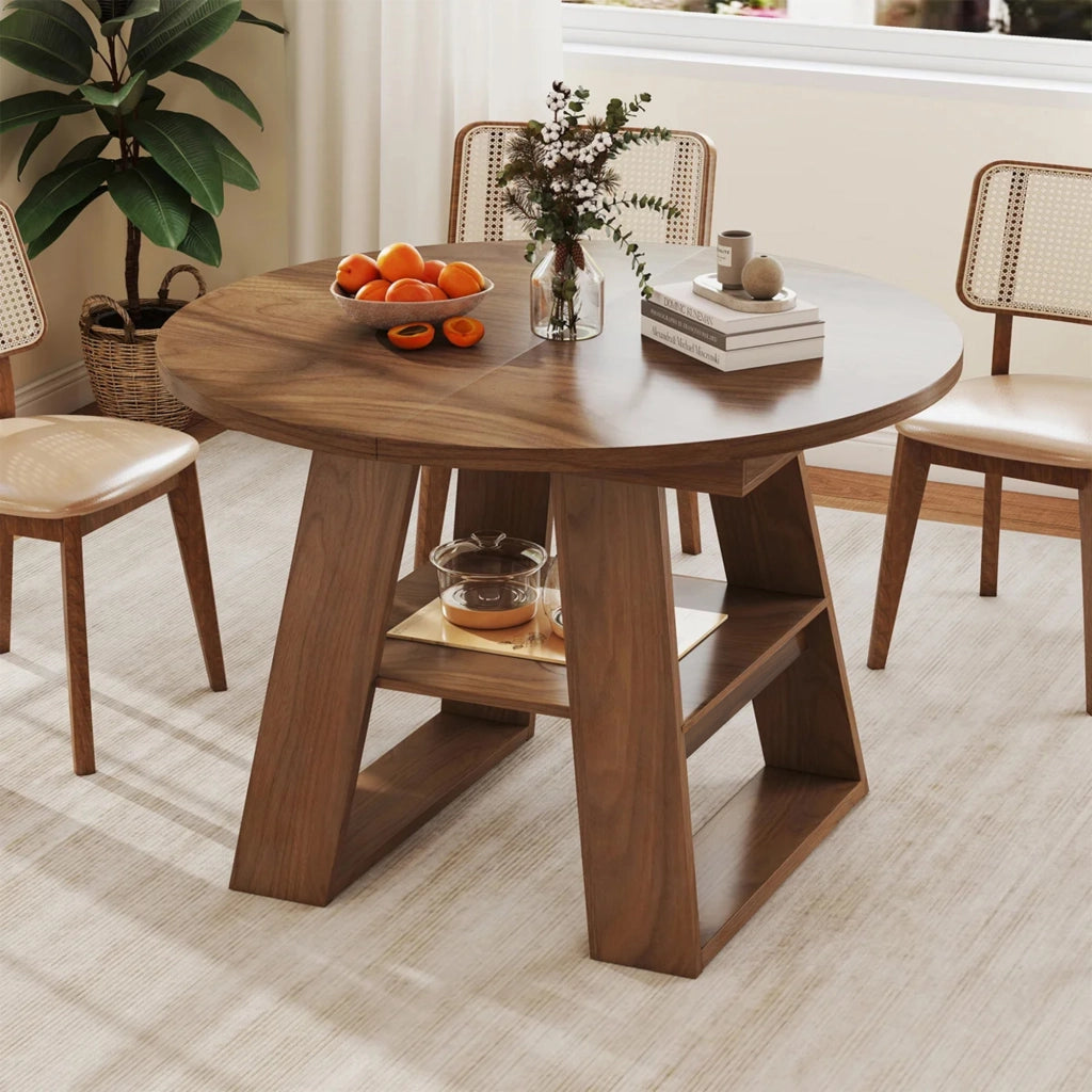 Tavolo allungabile da pranzo con prolunga integrata e ripiano in MDF color noce per 4-6 persone