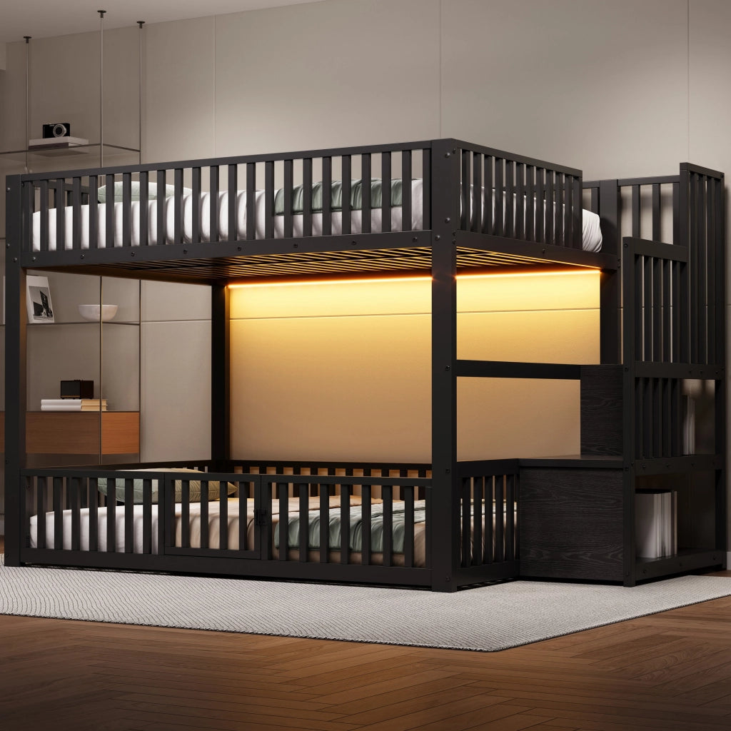 Letto a Castello con LED e Contenitore ¨C MINIMAL ¨C Nero 140x200