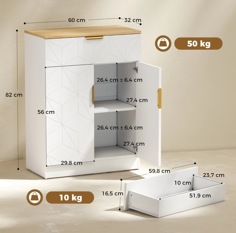 Credenza bianca con cassetto e ripiani regolabili