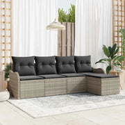 Set Divano da Giardino 5 pcs Grigio chiaro Poly Rattan