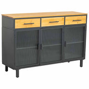 Credenza in vetro, metallo e legno 3 cassetti nero 120x35x79,5h cm