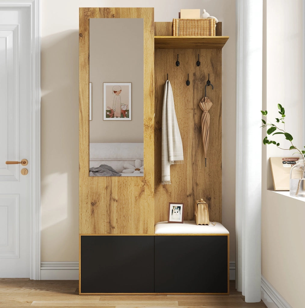 Set guardaroba da ingresso con scarpiera, specchio e panca