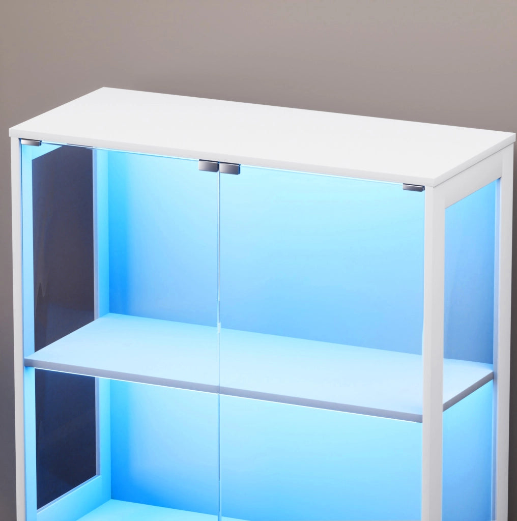 Vetrina in vetro 80x35x165 cm con LED e sensore di movimento bianca HOMVRA