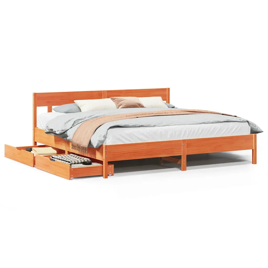 Letto senza Materasso-Struttura Letto Marrone Cera 200x200 cm in Legno di Pino 166231