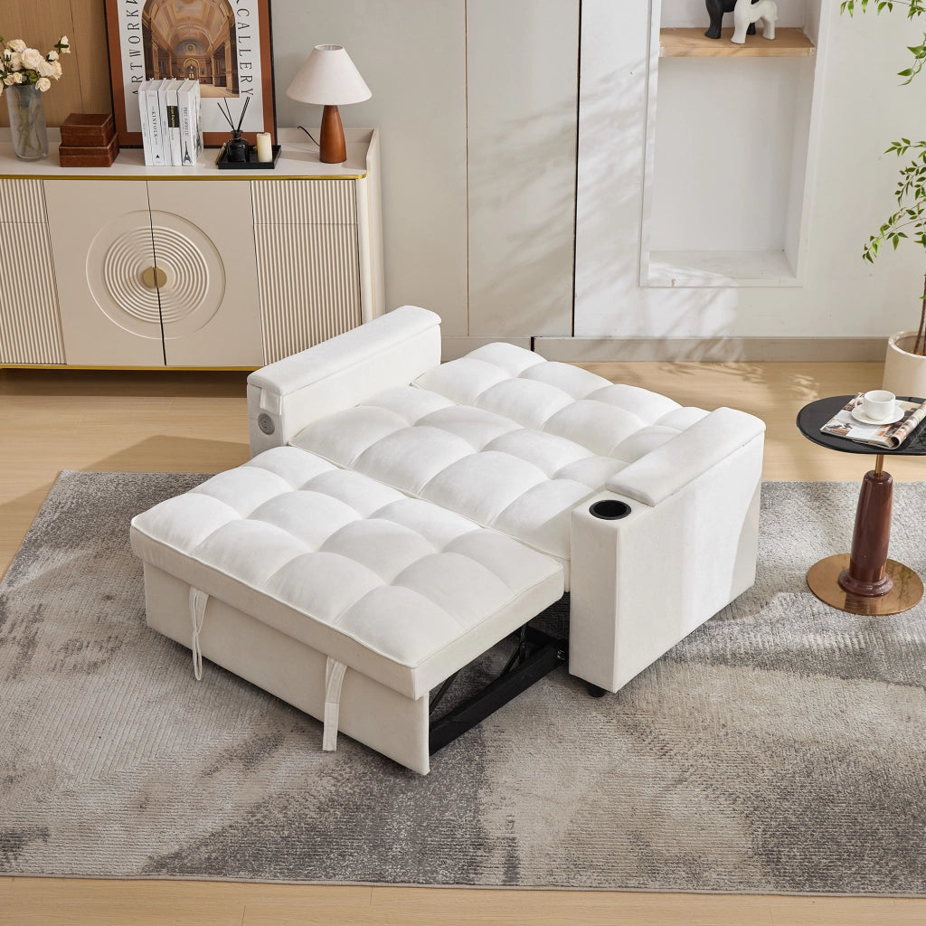 Divano Letto 3 in 1 Estraibile 2 Posti con Tavolo e Portabicchieri ¨C Xylo ¨C Beige
