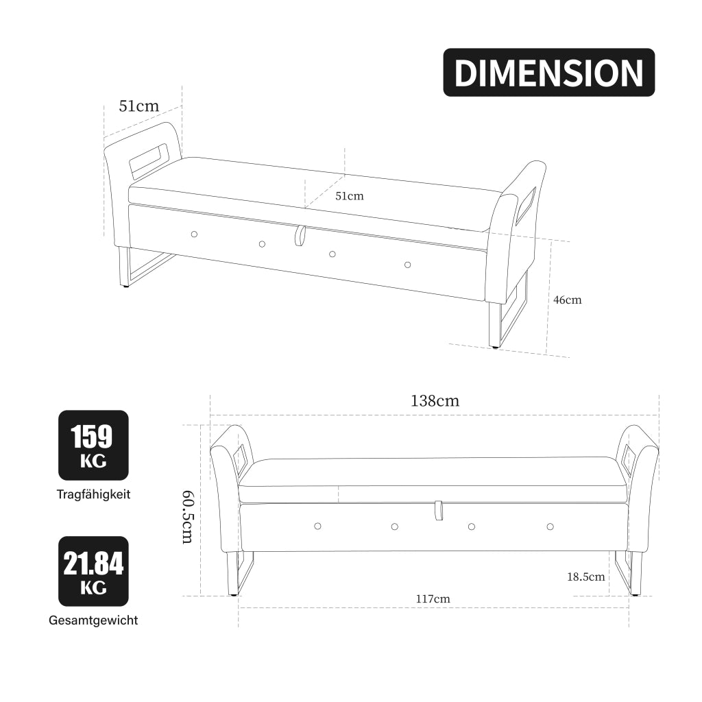 Pouf Contenitore Velluto con Braccioli ¨C MINIMAL ¨C Nero