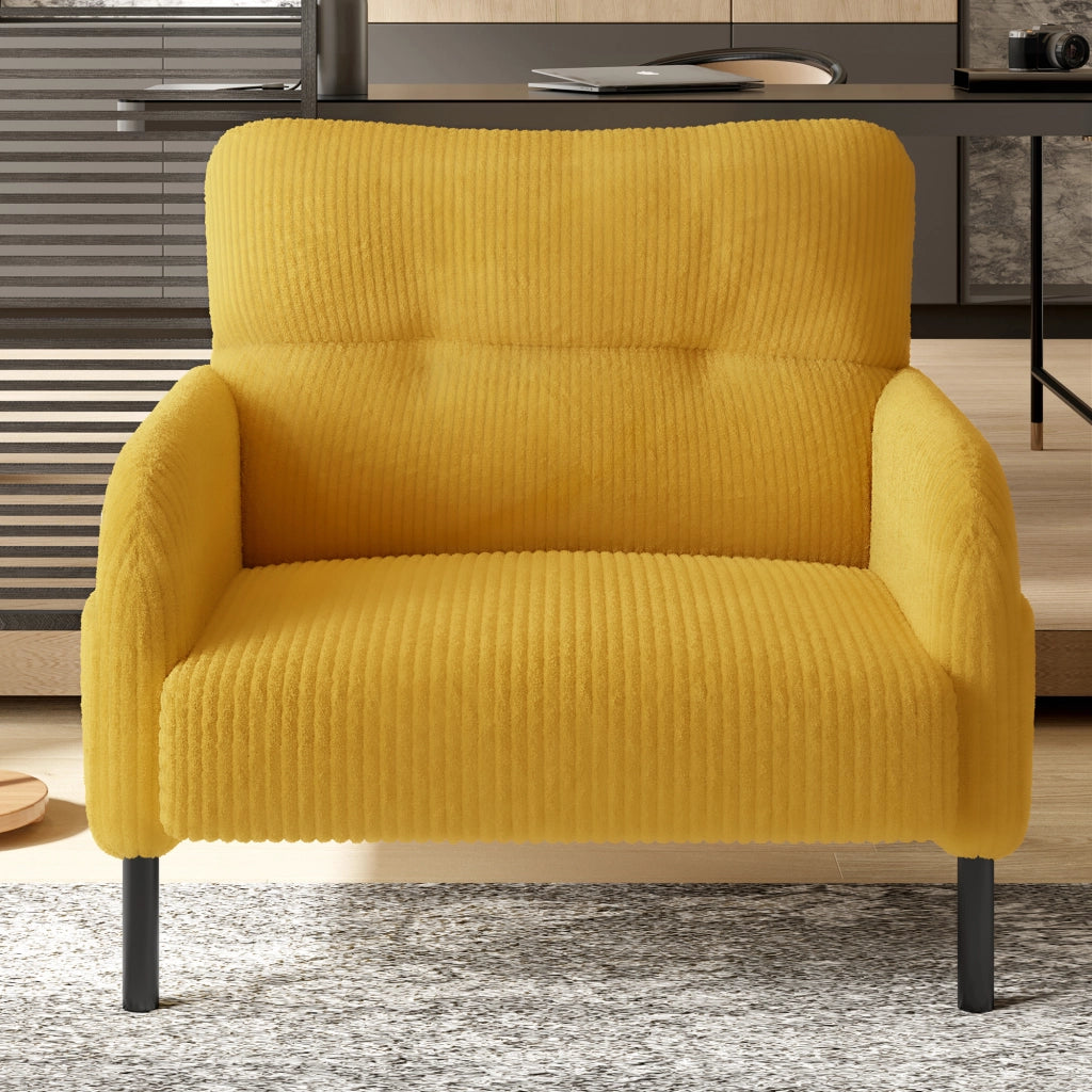 Poltrona singola in velluto a coste giallo con tasca laterale 67x75x79 cm